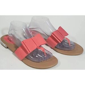 Simply Vera Vera Wang Thong flip flop sandals 9 Coral large bow Rhinestones/Heel